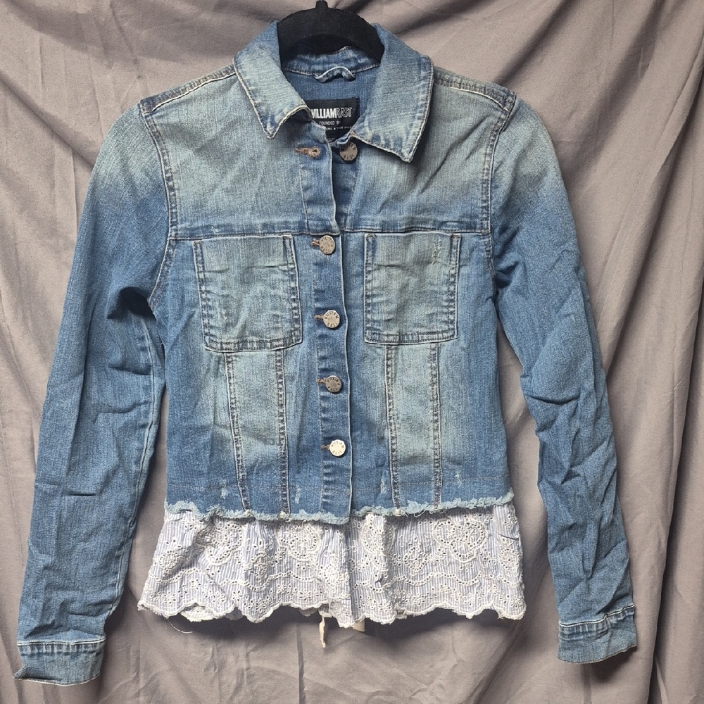 William Rast Blue Denim Jacket with White Lace Trim